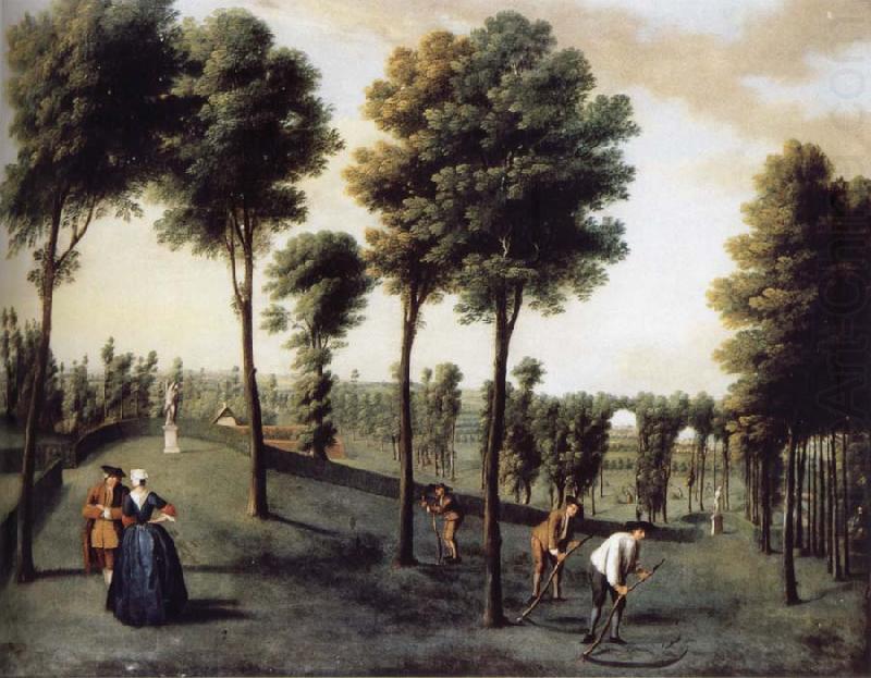 unknow artist Hartwell House,North west area of the gardens with two bastions and men Scything china oil painting image
